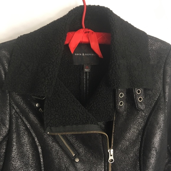 Rock & Republic Shearling Moto Jacket Tiny Fit XXS - Picture 6 of 6
